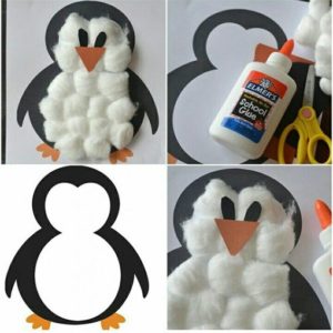 zimowe prace plastyczne - pingwin z waty